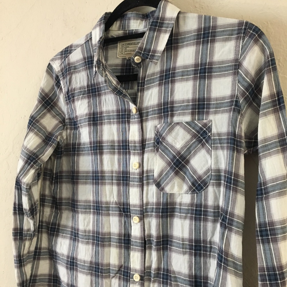 Current Elliot Plaid Button Down Blouse Size 0= US 2 Blue Fall Casual Cotton - Picture 6 of 10